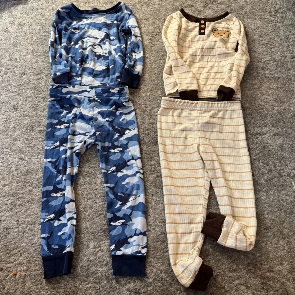 Carter's Stitch & Stone Boys 3T Pajamas Lot Sharks Fire Truck Yeti Bear 18pc‎